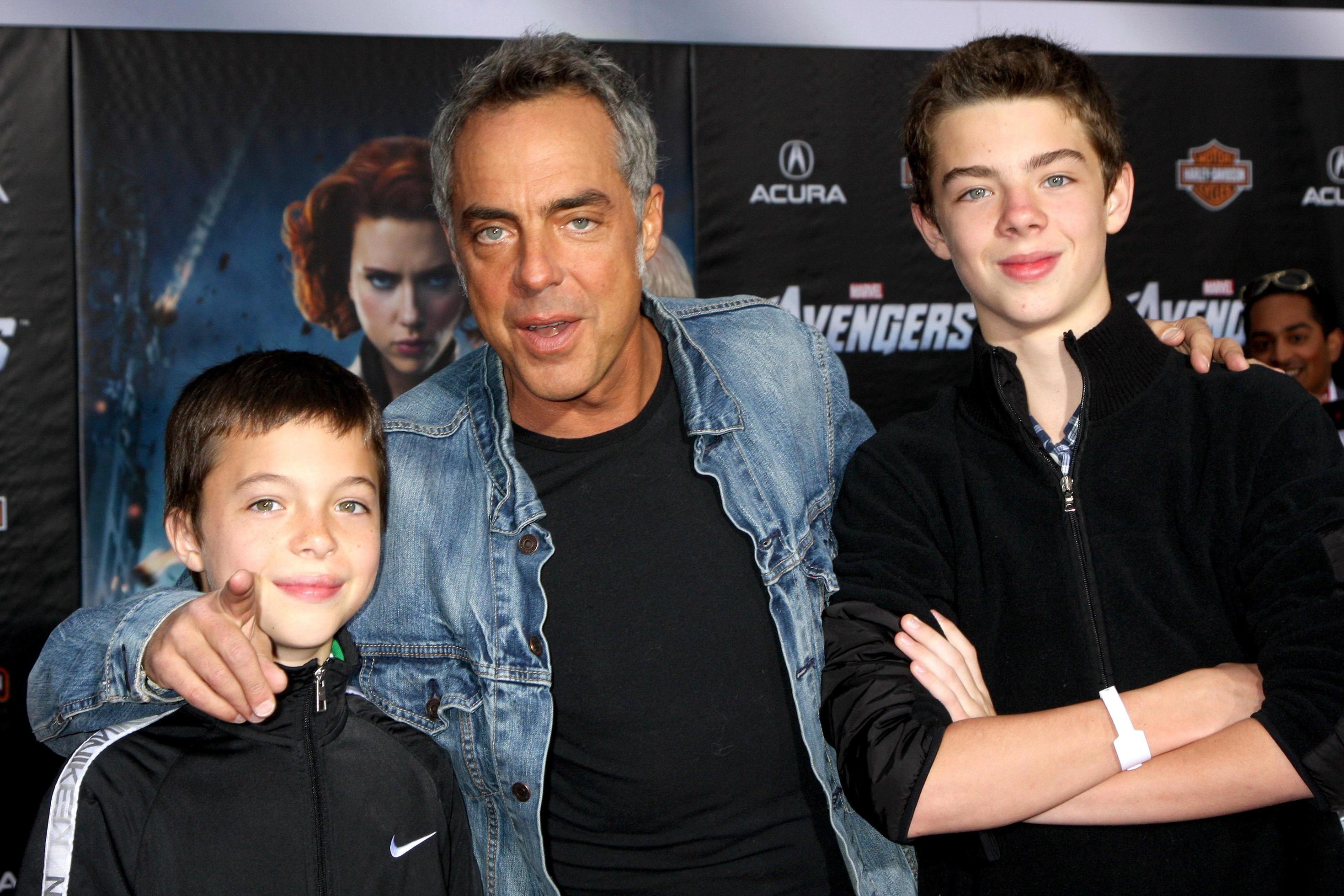 LOS ANGELES - APR 11 - Titus Welliver, sons at the Avengers Premiere at