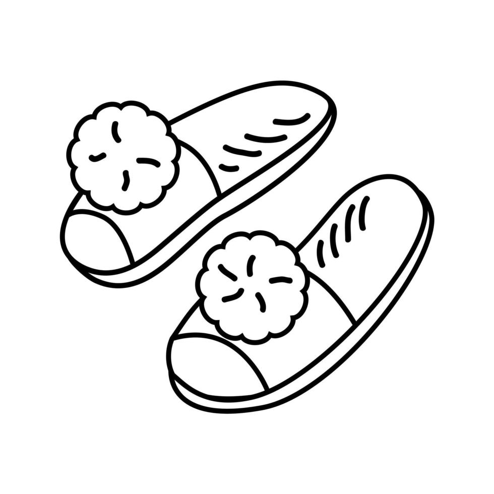 Home slippers in hand drawn doodle style. Isolated on the white background vector illustration.
