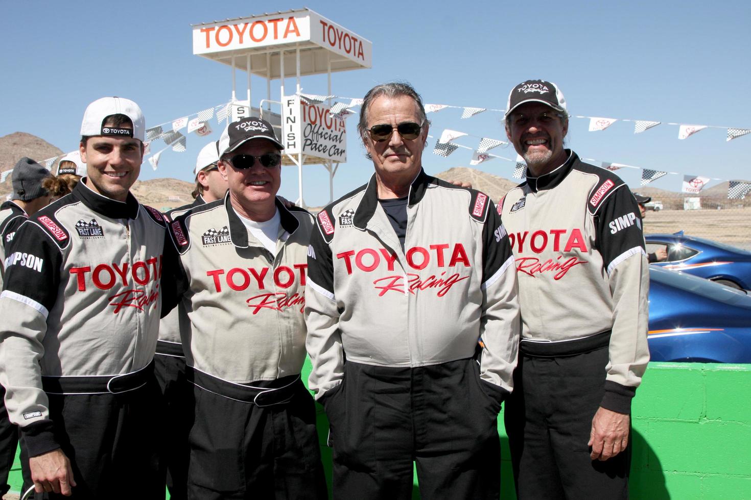 LOS ANGELES - MAR 15 - Colin Egglesfield, Al Unser Jr, Eric Braeden, Kyle Petty at the Toyota Grand Prix of Long Beach Pro-Celebrity Race Training at Willow Springs International Speedway on March 15, 2014 in Rosamond, CA photo