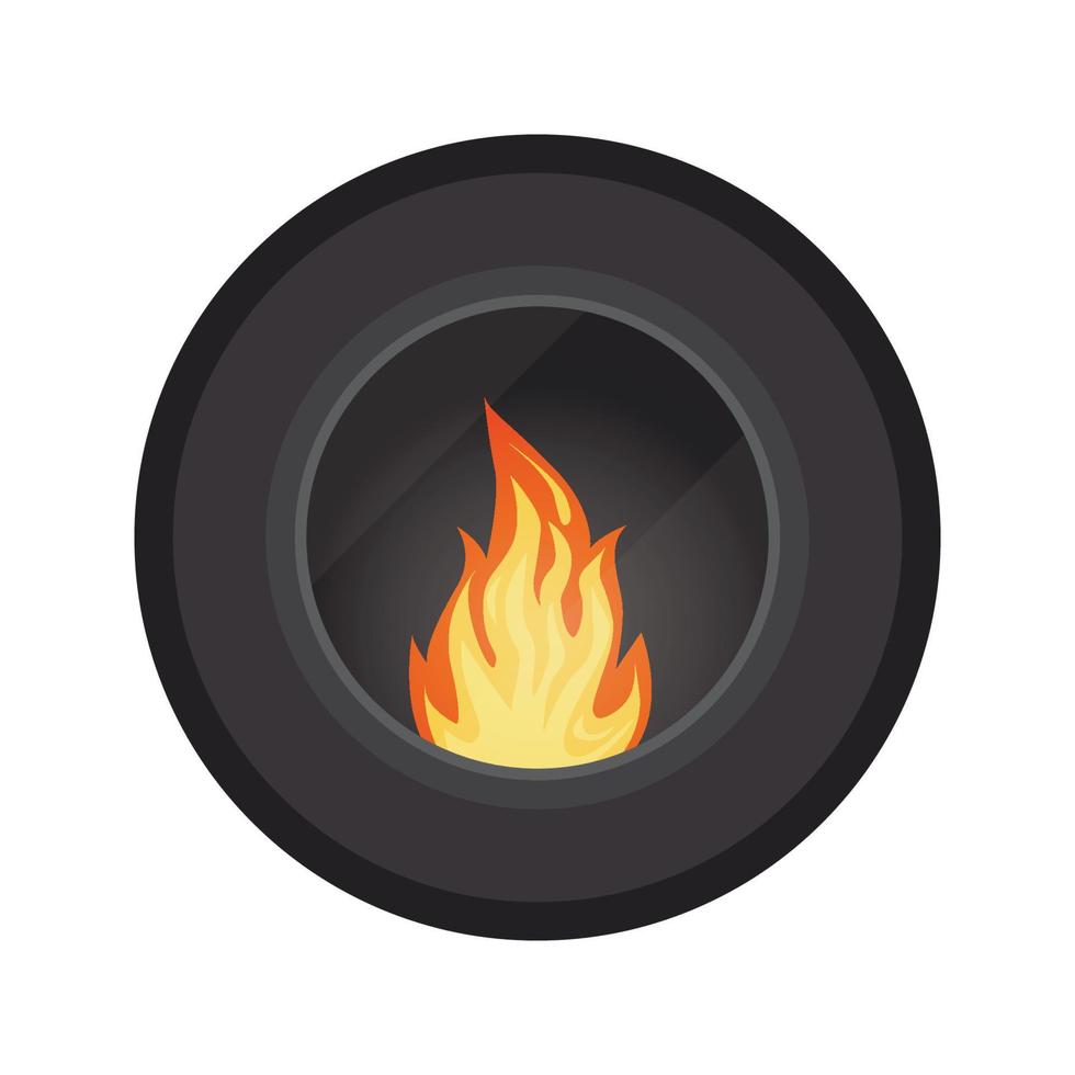 Icono redondo negro moderno eléctrico o gas acogedora chimenea de fuego aislada sobre fondo blanco, sistema de calefacción, elemento de diseño de escena interior de casa de invierno, ilustración de estilo plano de dibujos animados de vector. vector