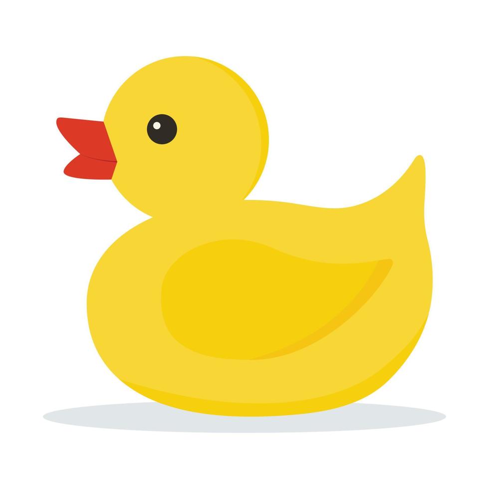 Icon of cute little yellow rubber or plastic duck toy for bath isolated on white background. vector