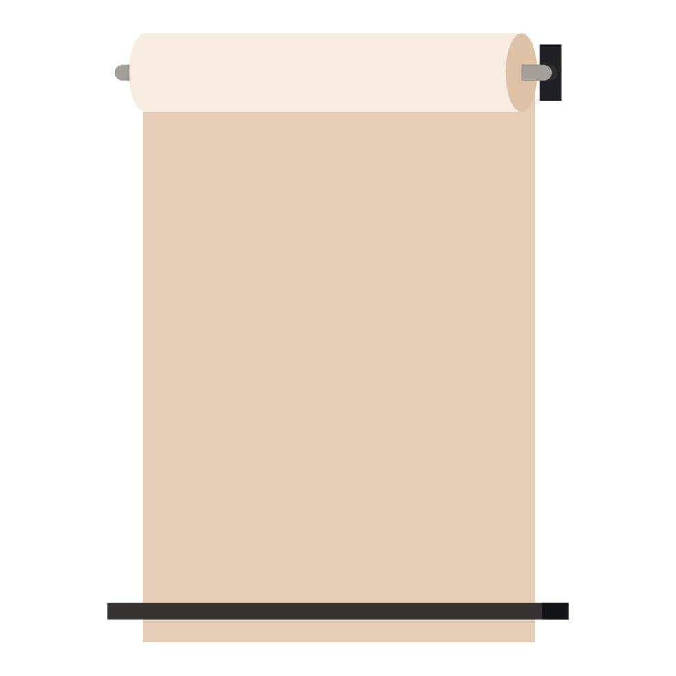 Dispensador enrollable de papel kraft montado en la pared aislado en fondo blanco, pancarta de maqueta de visualización vectorial estilo de dibujos animados planos, rollo de papel de carnicero de bloc de notas vertical, ilustración de elemento de diseño vectorial. vector