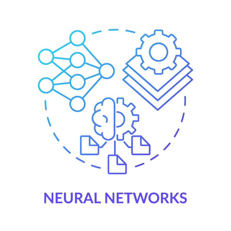 icono de concepto de gradiente azul de redes neuronales. neuronas artificiales. ingeniero de aprendizaje automático habilidad idea abstracta ilustración de línea delgada. dibujo de contorno aislado. vector