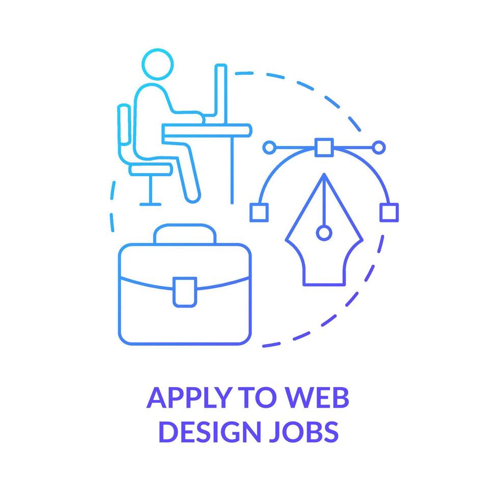 aplicar a trabajos de diseño web icono de concepto de gradiente azul. buscar trabajo convertirse en diseñador web idea abstracta ilustración de línea delgada. dibujo de contorno aislado. vector