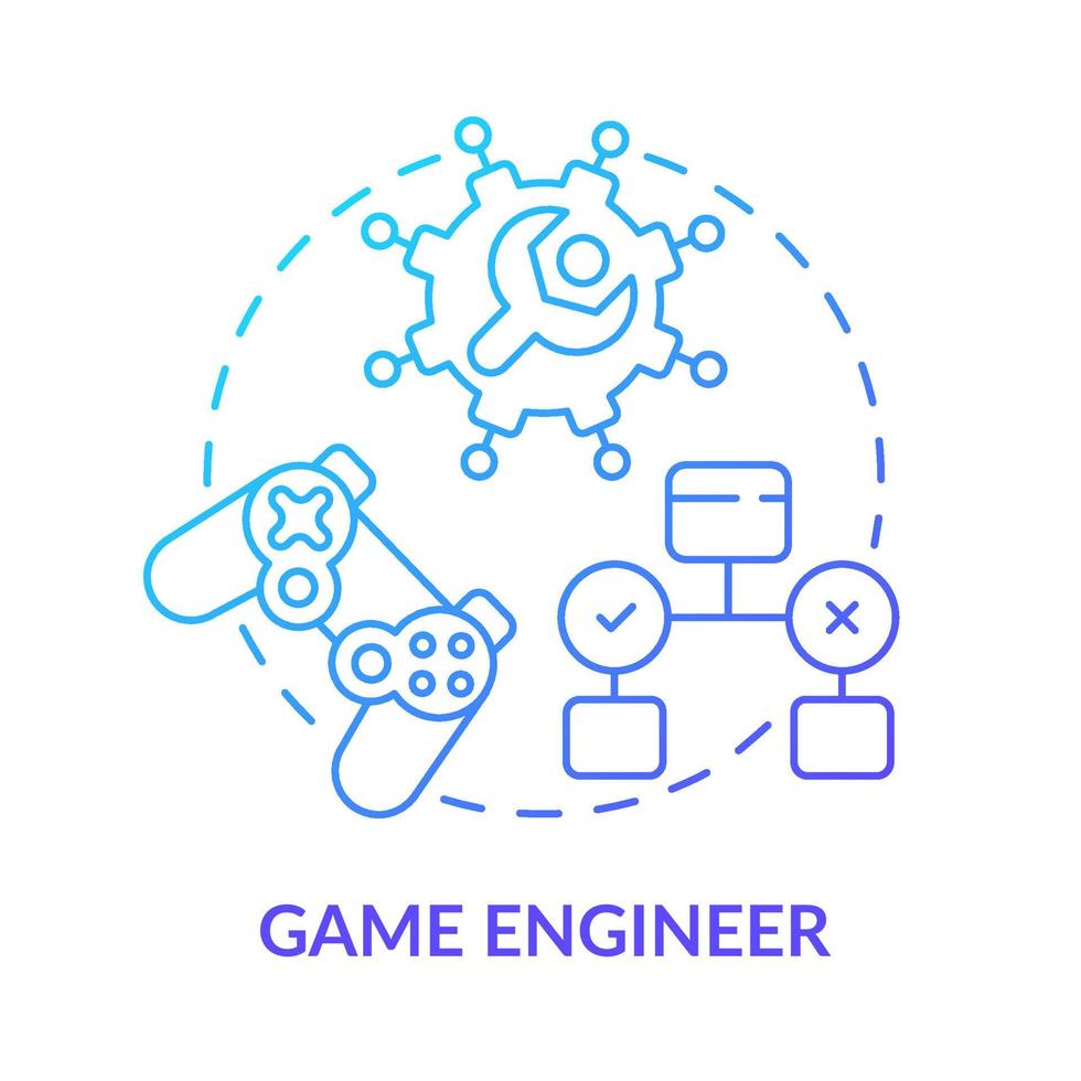 Game engineer blue gradient concept icon. Entertainment field. Game dev. Software developer path abstract idea thin line illustration. Isolated outline drawing. vector