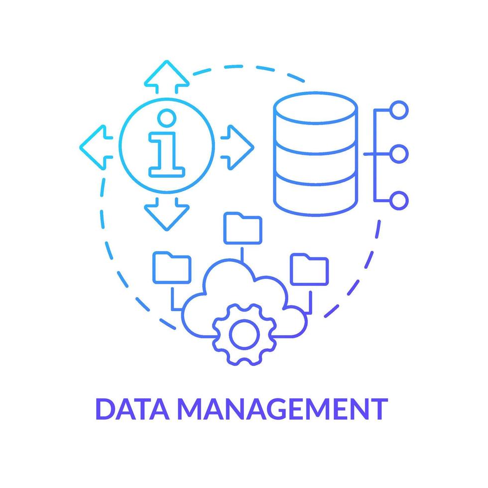 Data management blue gradient concept icon. Collect and storing information. Data analyst skill abstract idea thin line illustration. Isolated outline drawing. vector