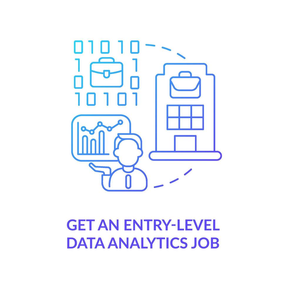 Get entry level data analytics job blue gradient concept icon. Junior position. Becoming data scientist abstract idea thin line illustration. Isolated outline drawing. vector