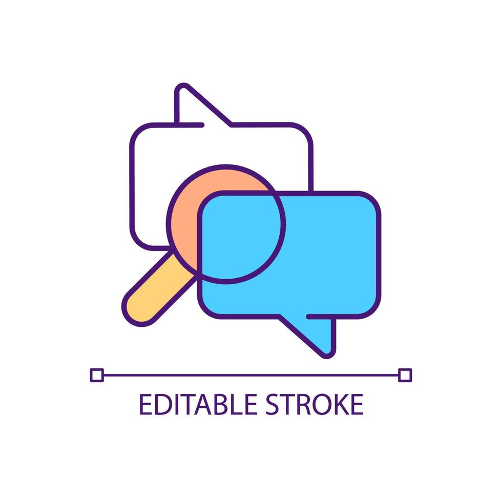 User comments moderation RGB color icon. Commenting platform control. Managing digital community. Isolated vector illustration. Simple filled line drawing. Editable stroke.