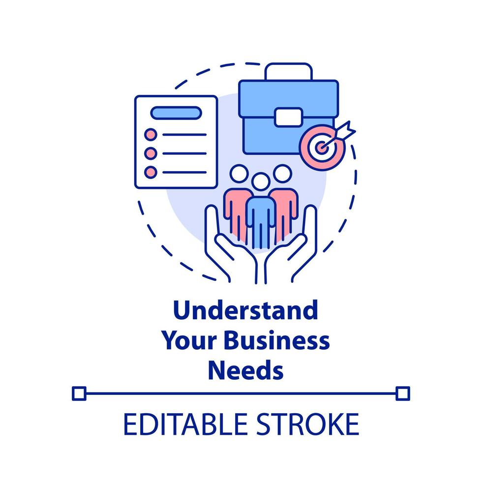 Understand business needs concept icon. Creating leader practice abstract idea thin line illustration. Enterprise analysis. Isolated outline drawing. Editable stroke. vector