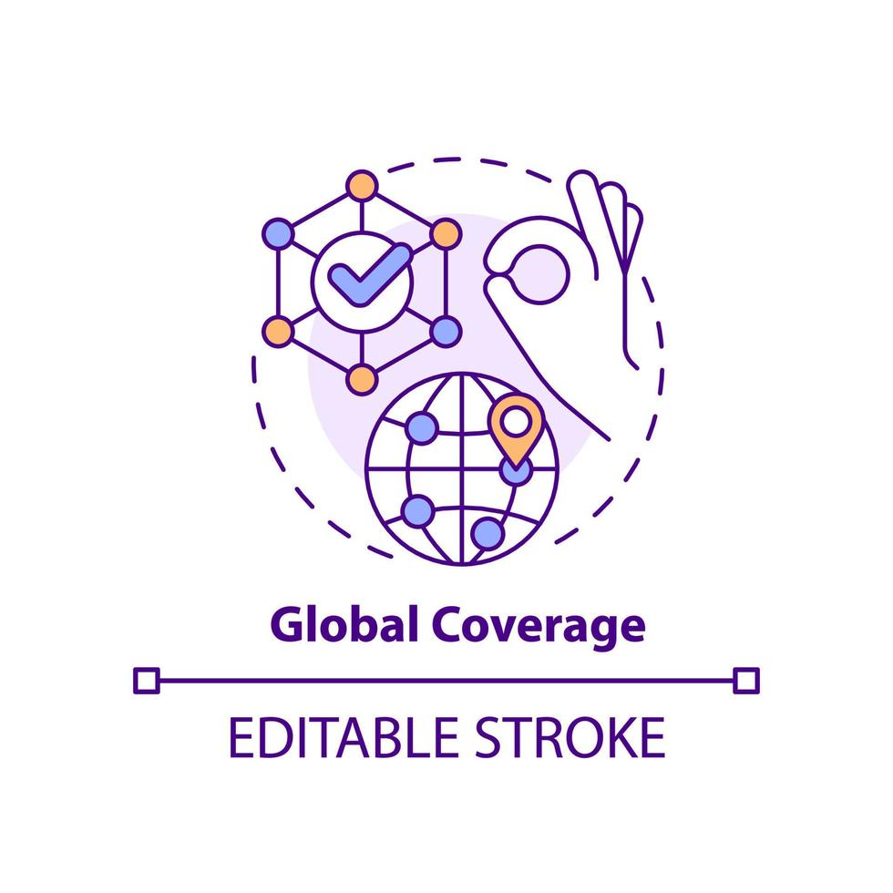 Global coverage concept icon. Business coaching platform benefit abstract idea thin line illustration. Globalization. Isolated outline drawing. Editable stroke. vector