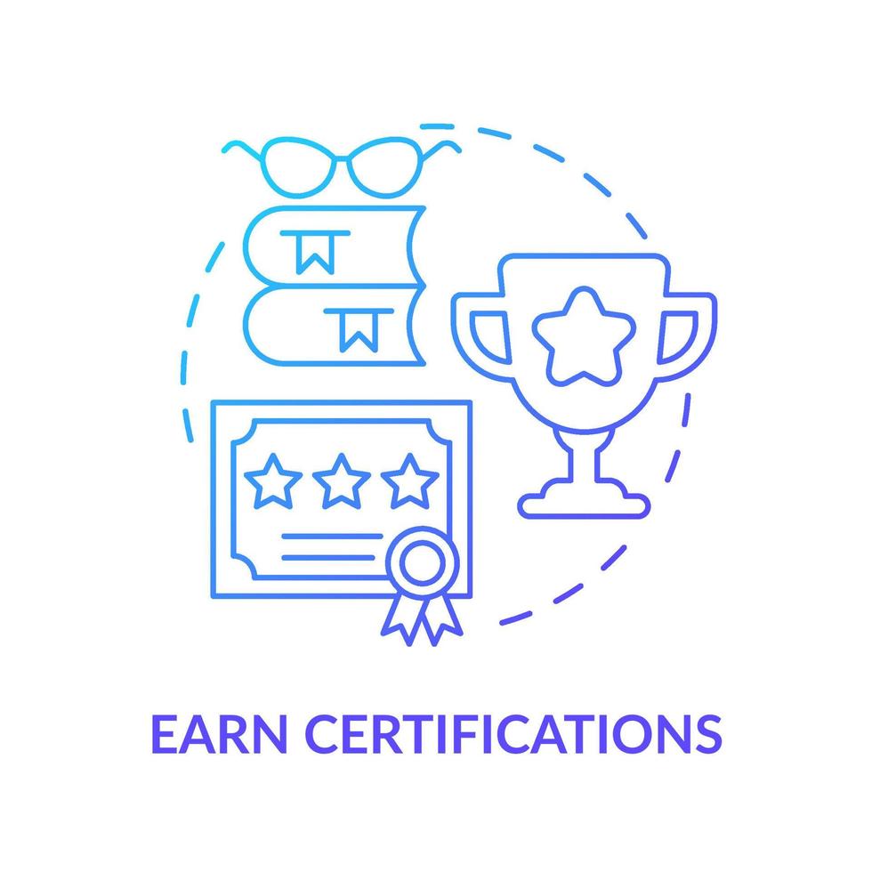 Earn certifications blue gradient concept icon. Professional experience. Become software engineer abstract idea thin line illustration. Isolated outline drawing. vector