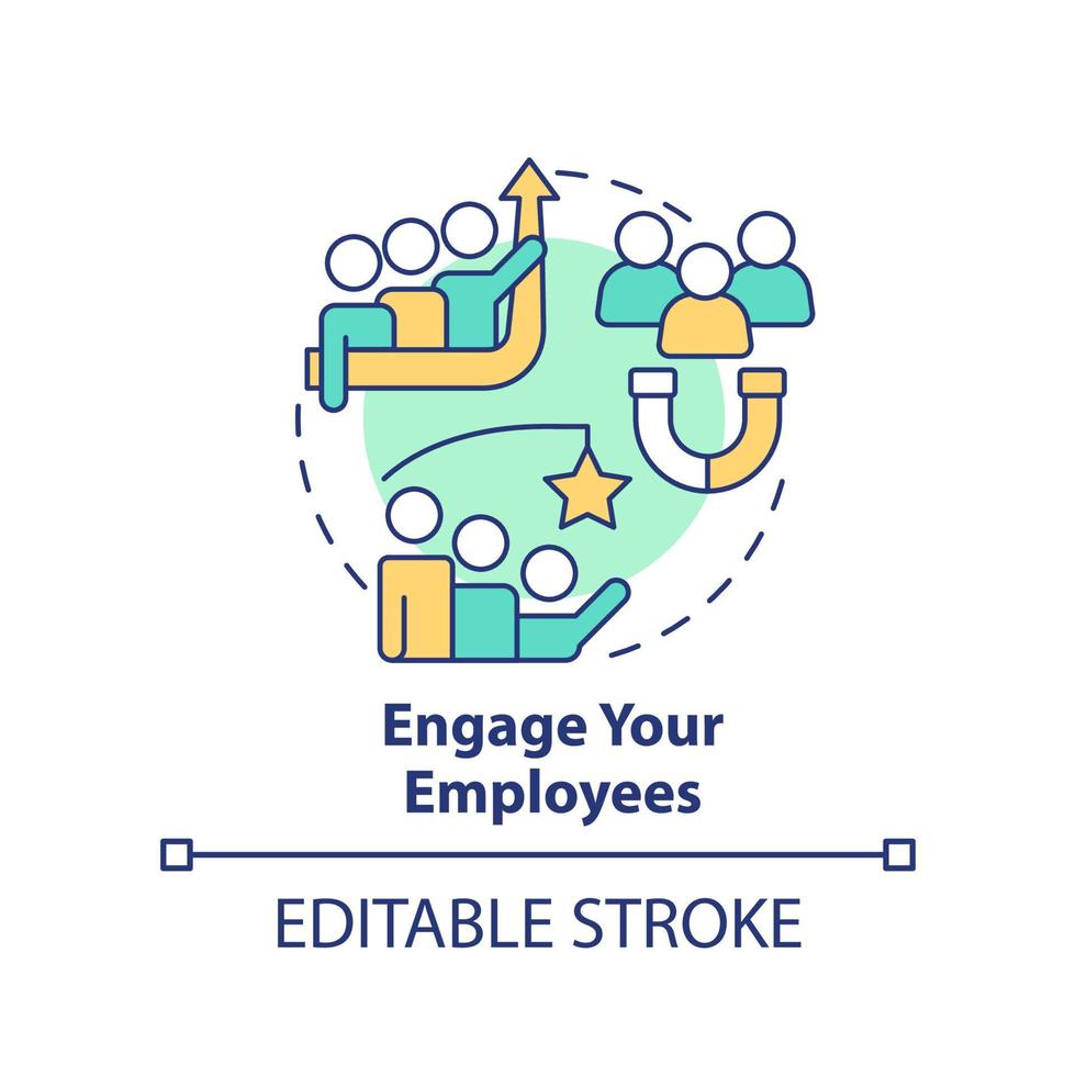 Engage employees concept icon. Business coaching courses benefit abstract idea thin line illustration. Workers retention. Isolated outline drawing. Editable stroke. vector