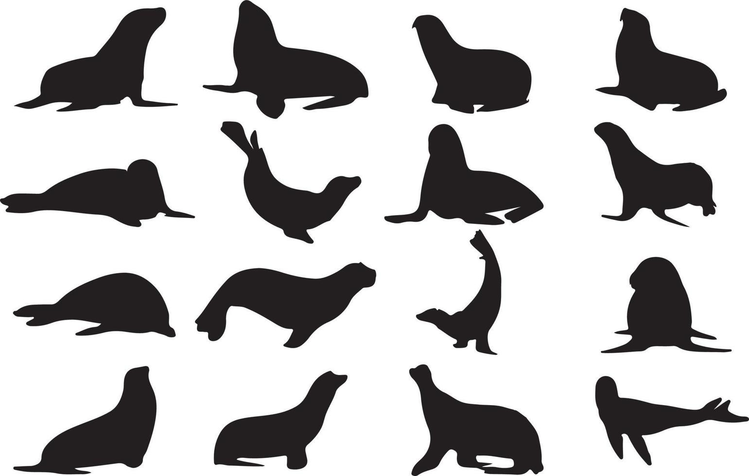 The set of seal-fish silhouette collection vector