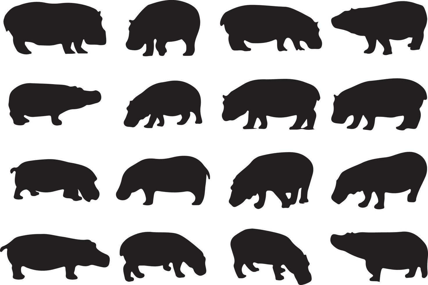 el conjunto de colección de silueta de hipopótamo vector