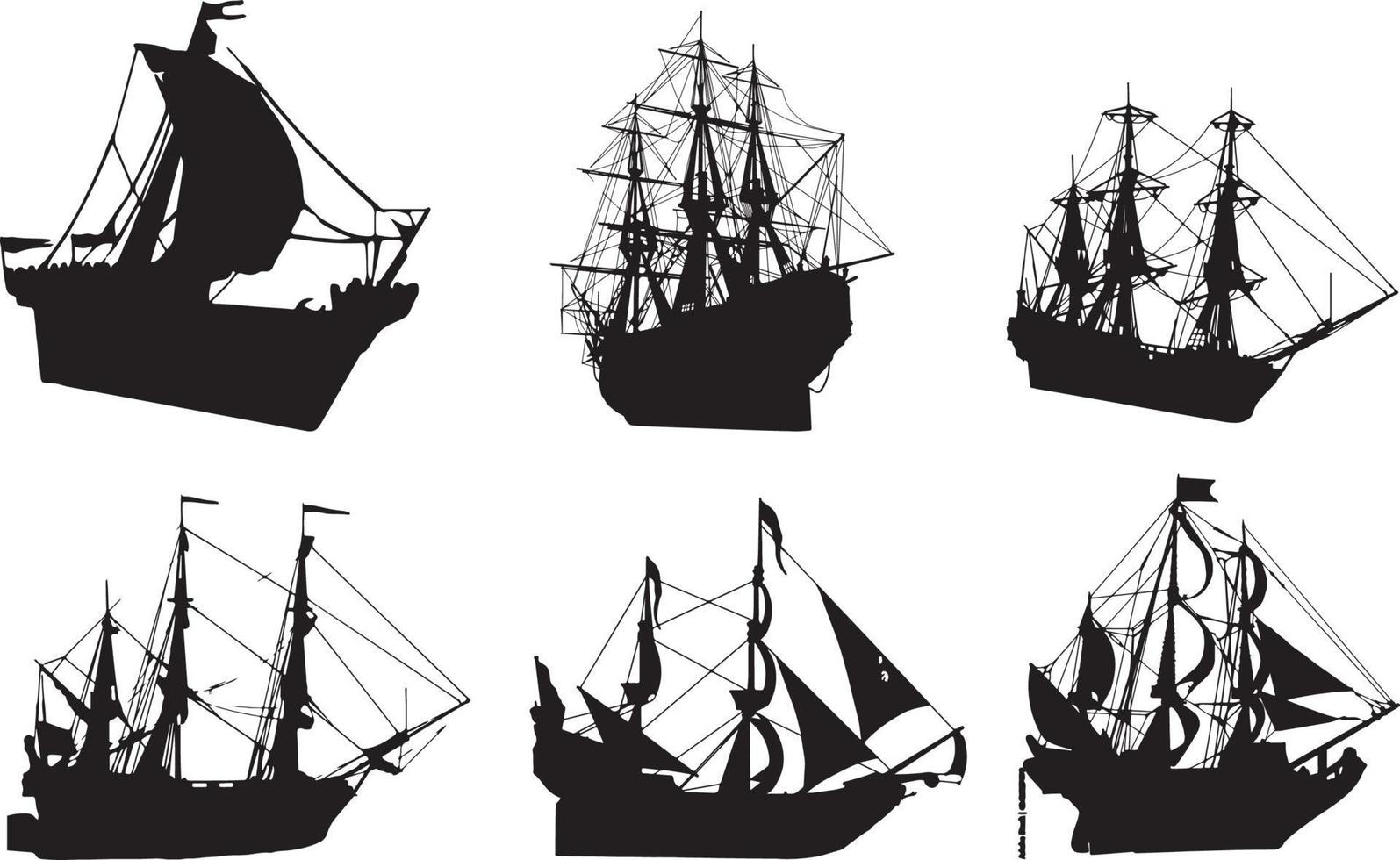 The set of the ship silhouette collection vector