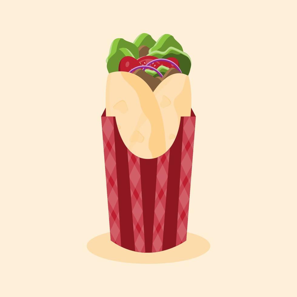 meat kebab with vegetables and red wrap vector