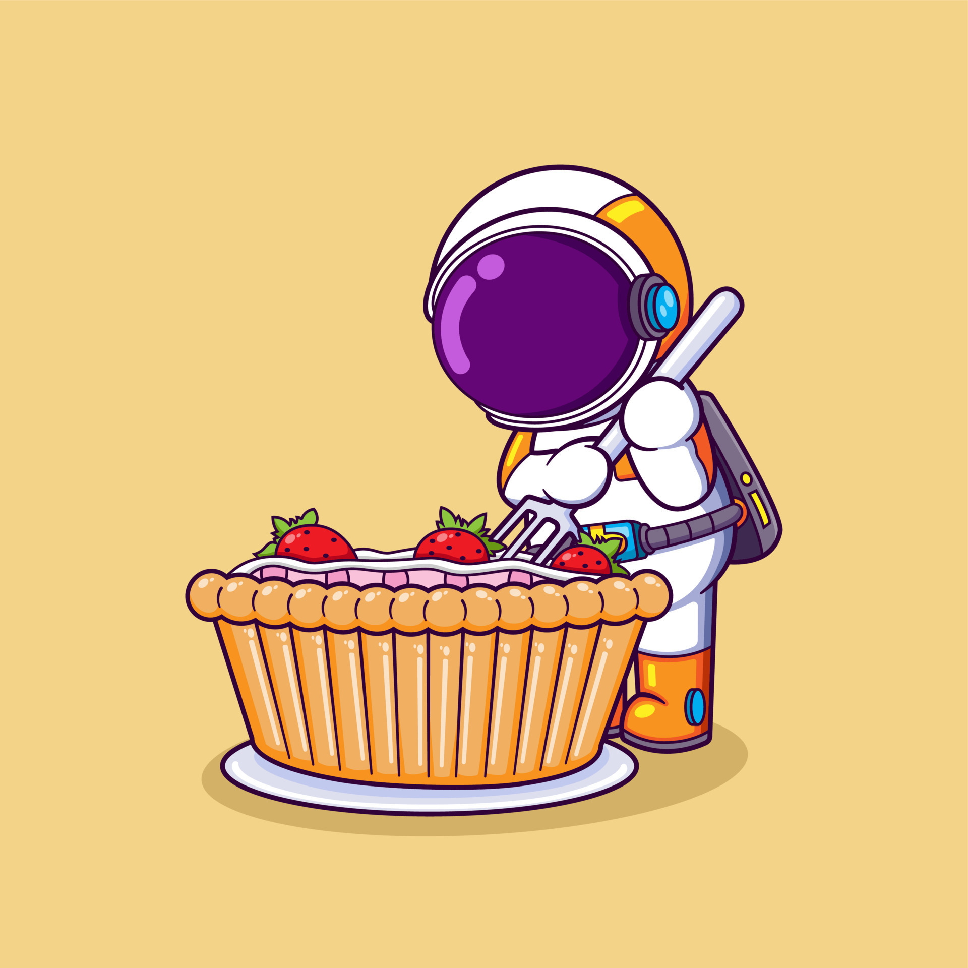 The astronaut is hungry and going to eat a big strawberry pancake with a  fork 13209752 Vector Art at Vecteezy