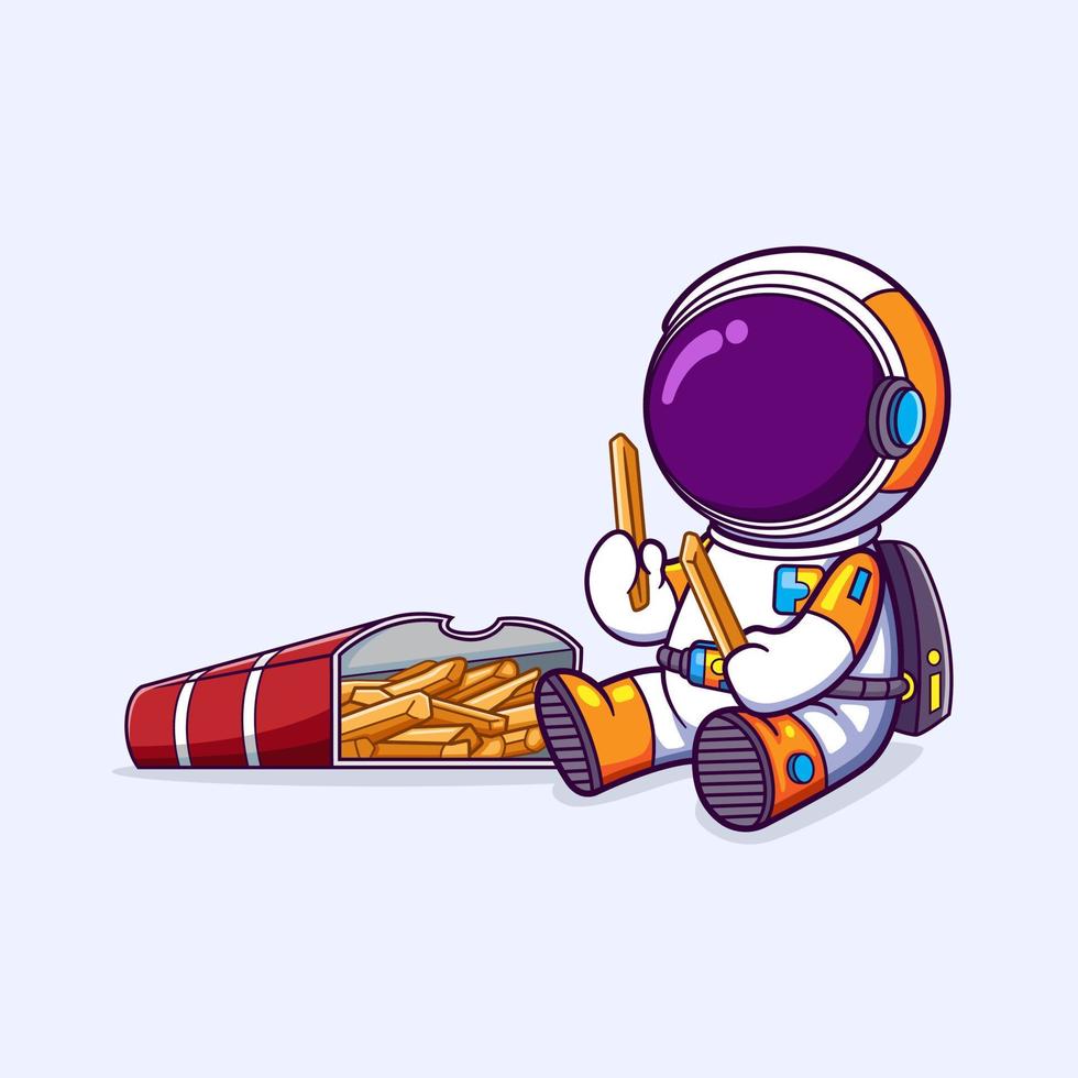 el astronauta está disfrutando el día comiendo papas fritas mientras está sentado vector