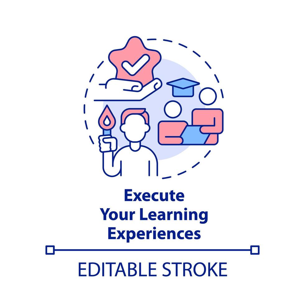 Execute learning experiences concept icon. Training successful leader abstract idea thin line illustration. Support. Isolated outline drawing. Editable stroke. vector