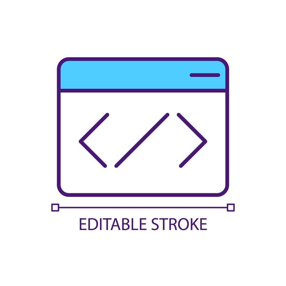 Website source code RGB color icon. Web development. Kind of website. Programming language. Content page. Isolated vector illustration. Simple filled line drawing. Editable stroke.