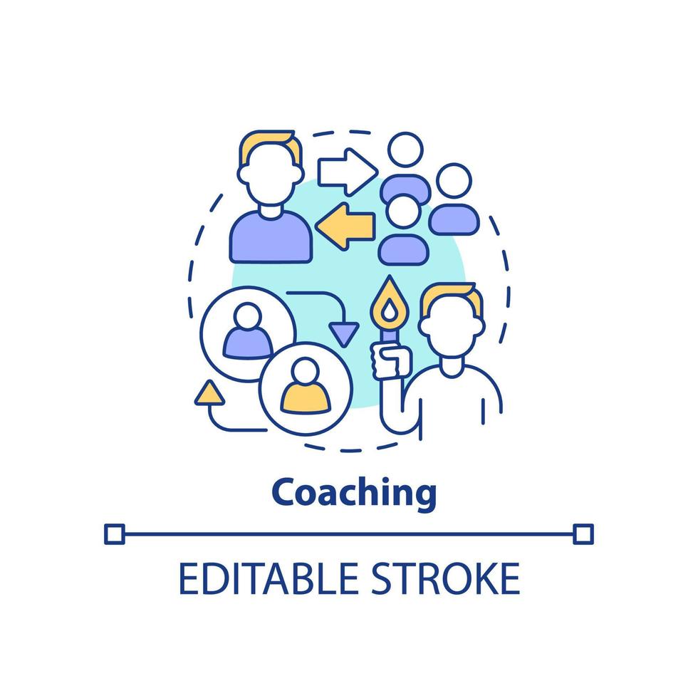 Coaching concept icon. Business training platform program abstract idea thin line illustration. Professional mentorship. Isolated outline drawing. Editable stroke. vector