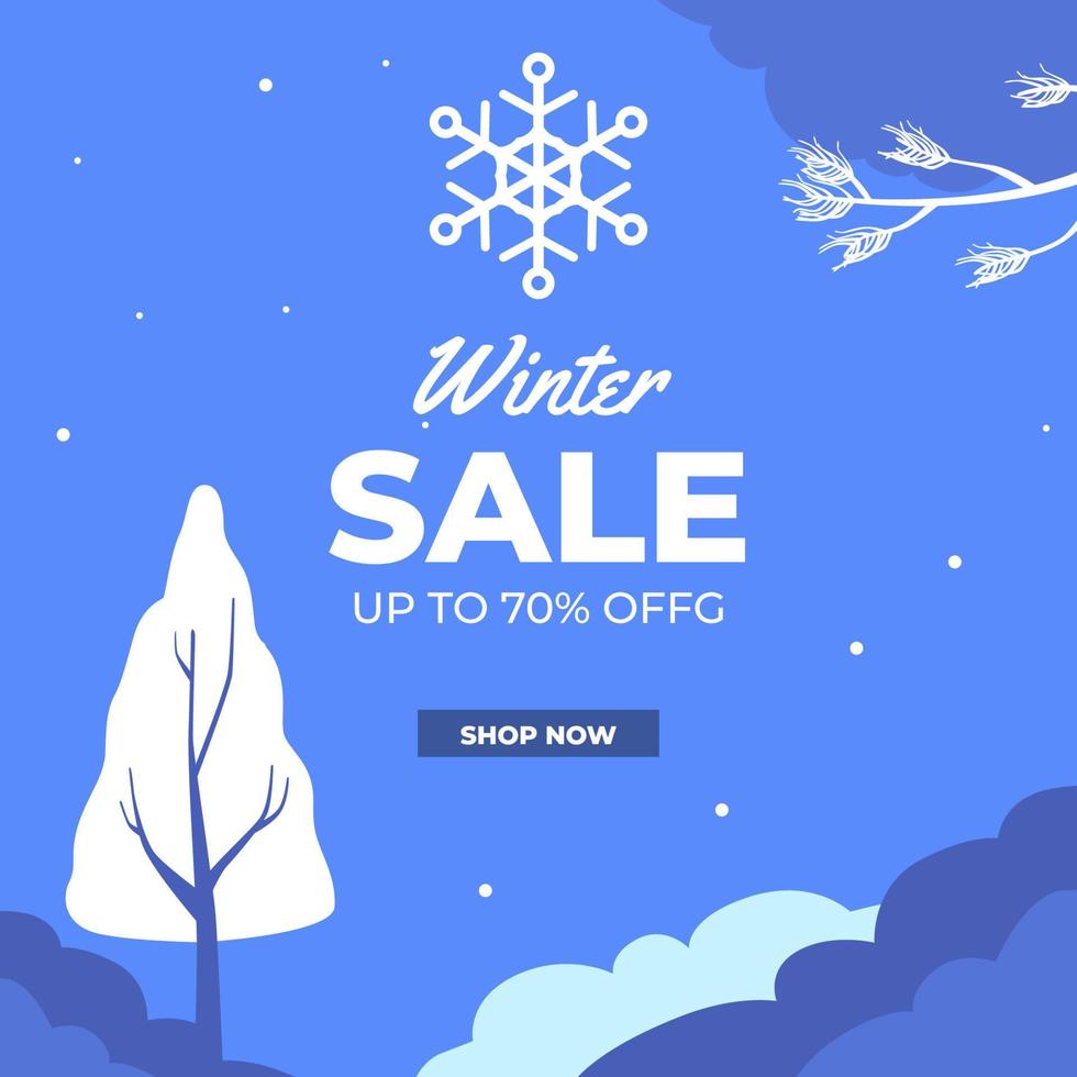 Simple landscape for winter season sal offer discount promotion banner template vector