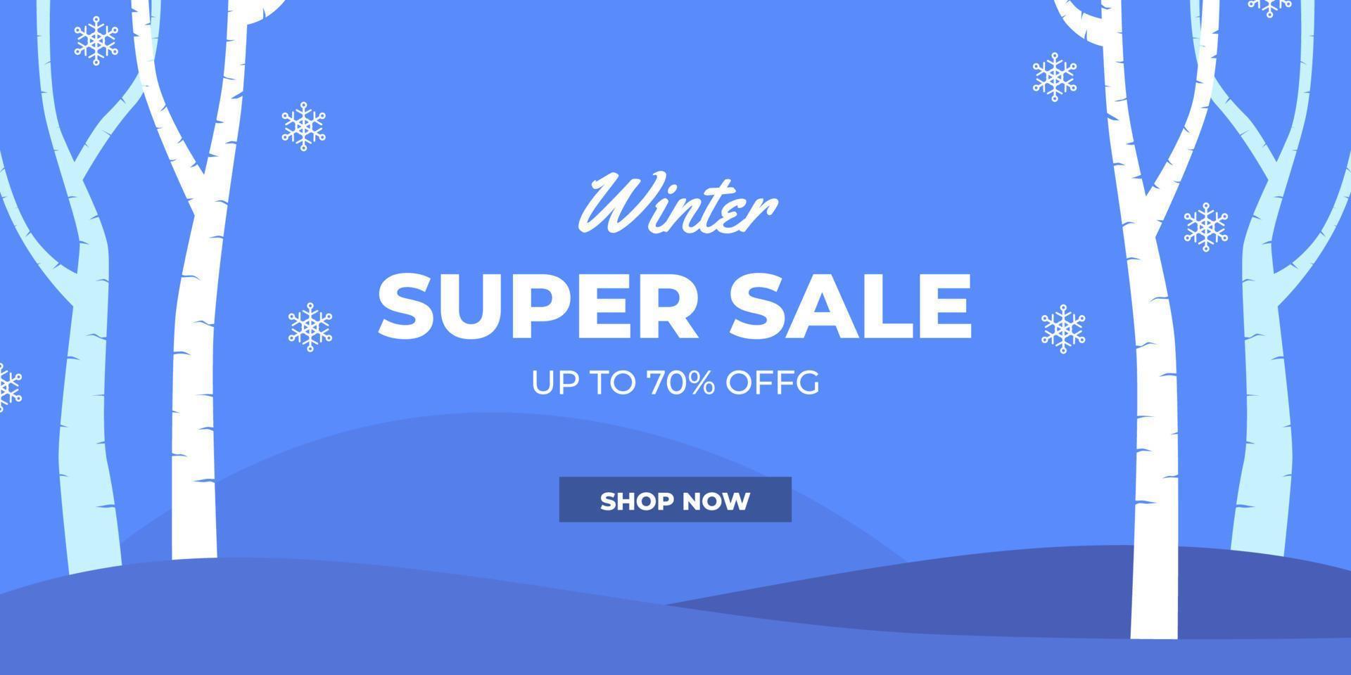 Super sale offer discount promotion label banner with winter landscape with tree branch vector