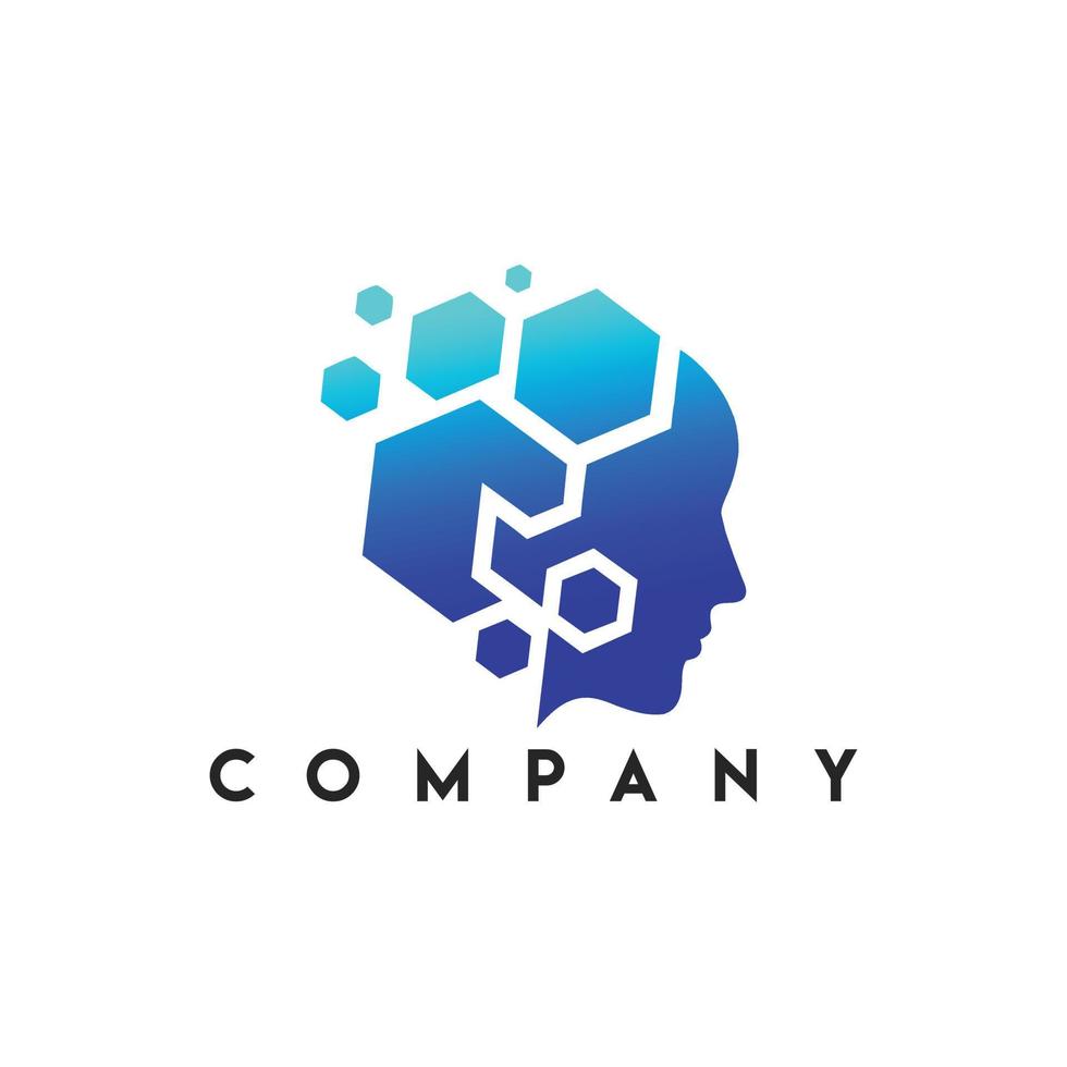 Virtual Human Box Builder Logo, Builder man in a helmet and a brain of gears logo vector