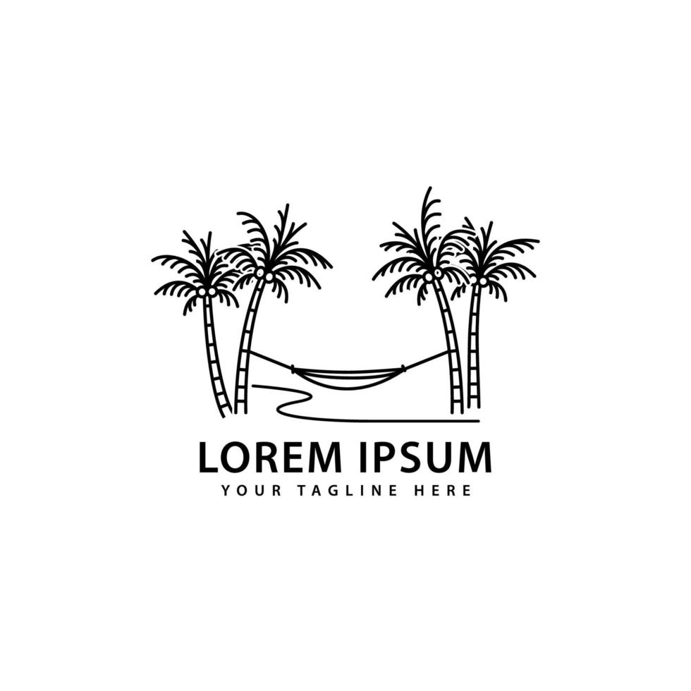 diseño de logotipo de hamaca con palmeras al aire libre vector