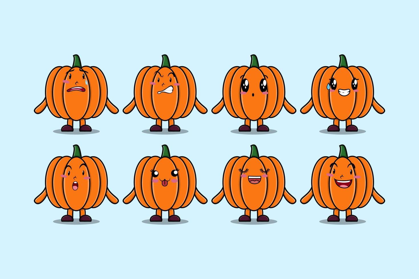 Establecer diferentes expresiones de dibujos animados de calabaza kawaii vector