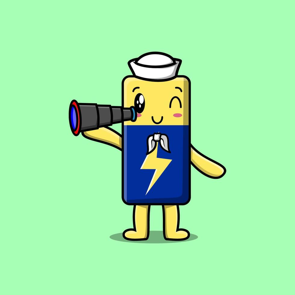 Cute cartoon Battery sailor with hat and binocular vector