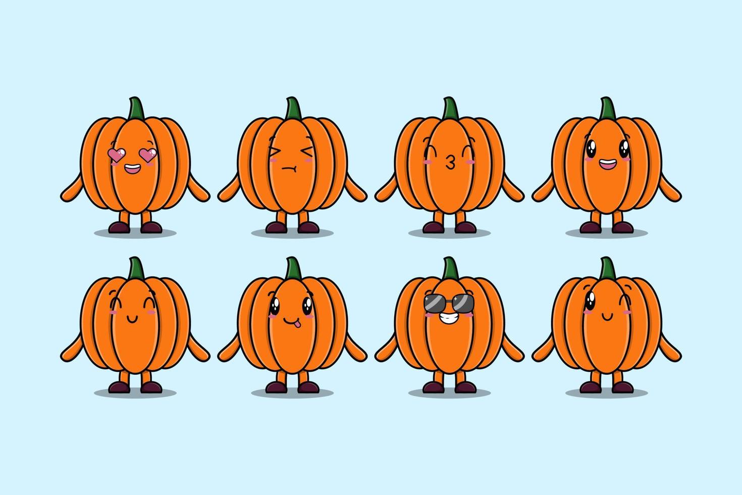 Establecer diferentes expresiones de dibujos animados de calabaza kawaii vector