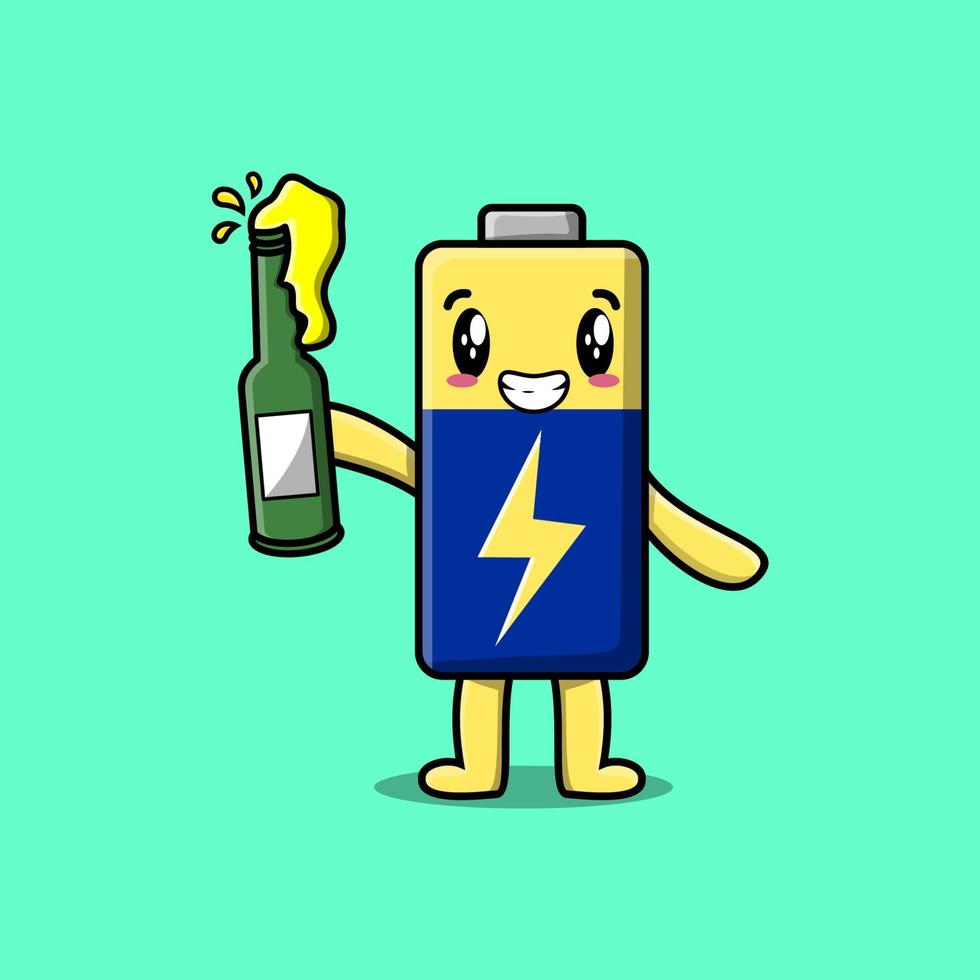 Cute cartoon character Battery with soda bottle vector