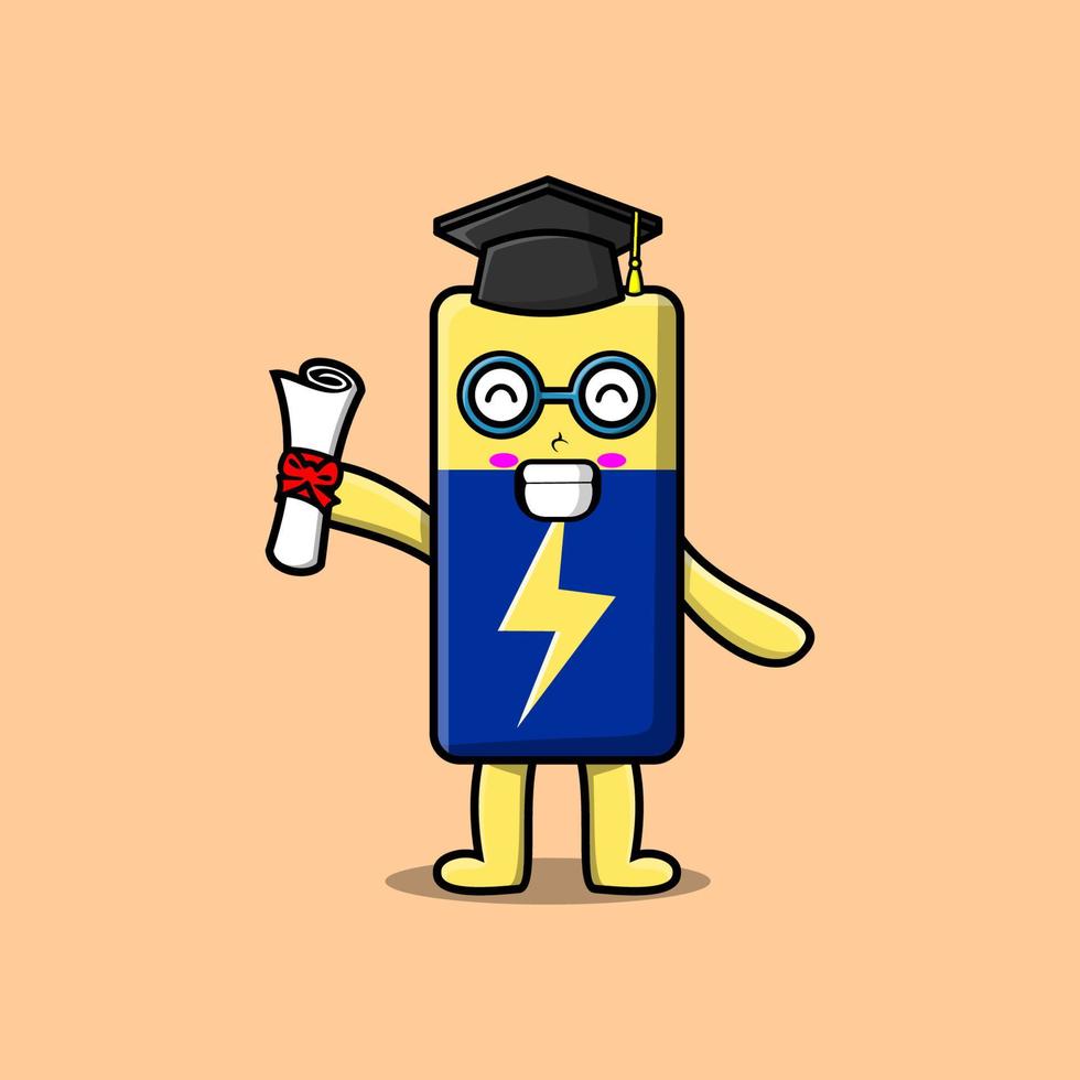 Cute cartoon Battery student on graduation day vector
