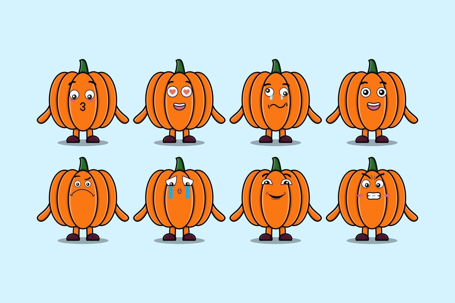 Set kawaii Pumpkin cartoon different expressions vector