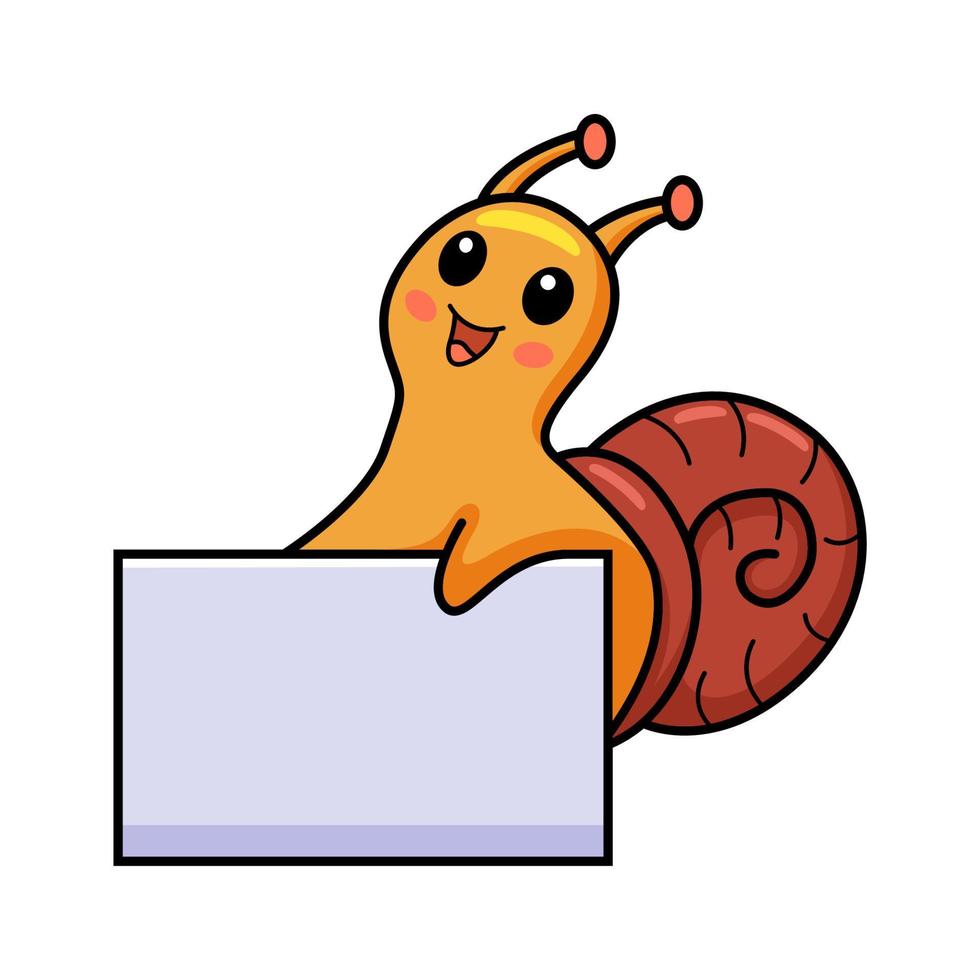 lindo caracol pequeño dibujo animado con signo en blanco vector