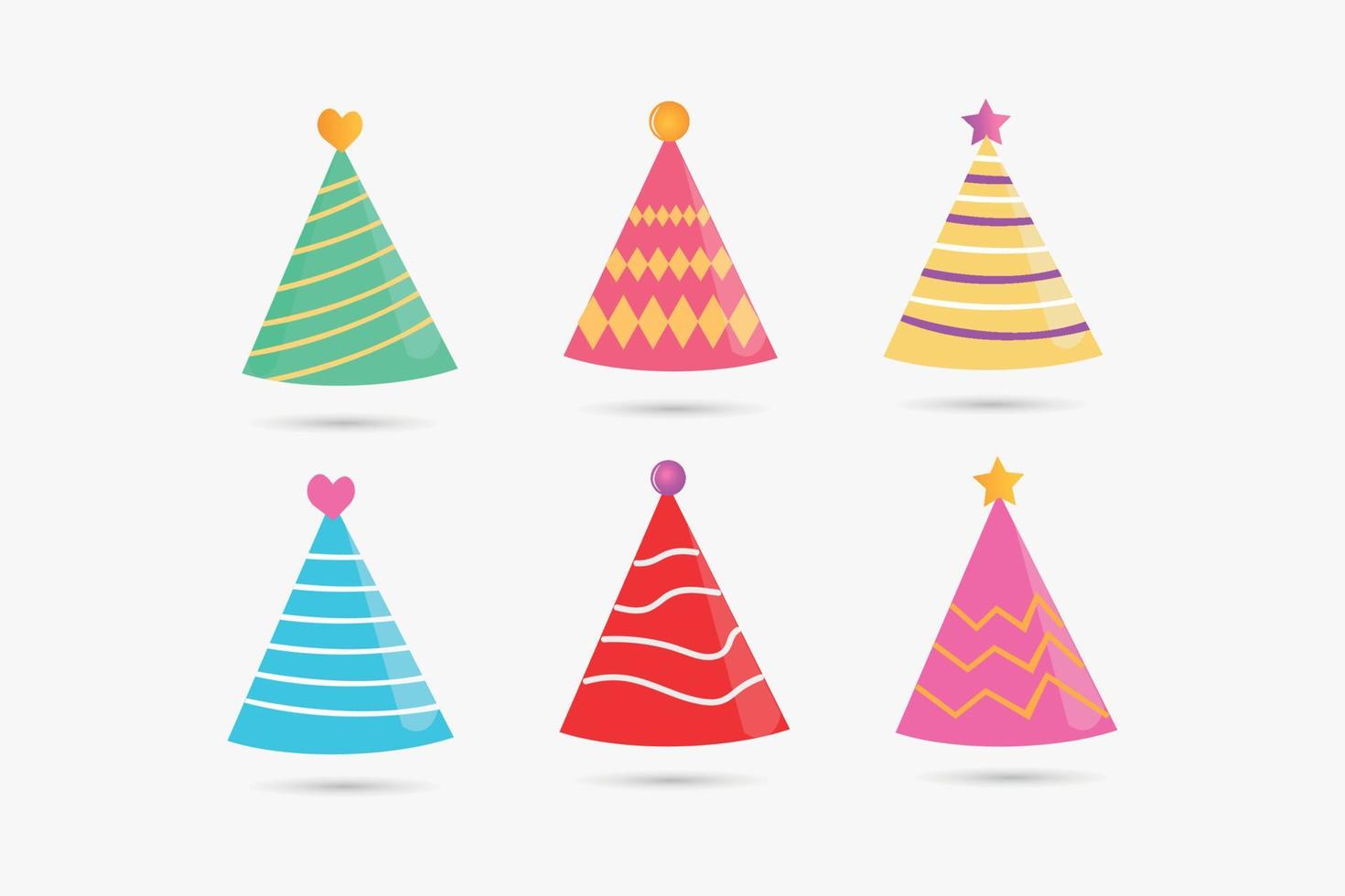 Collection of colorful caps paper party hats vector for birthday, carnival, anniversary, christmas