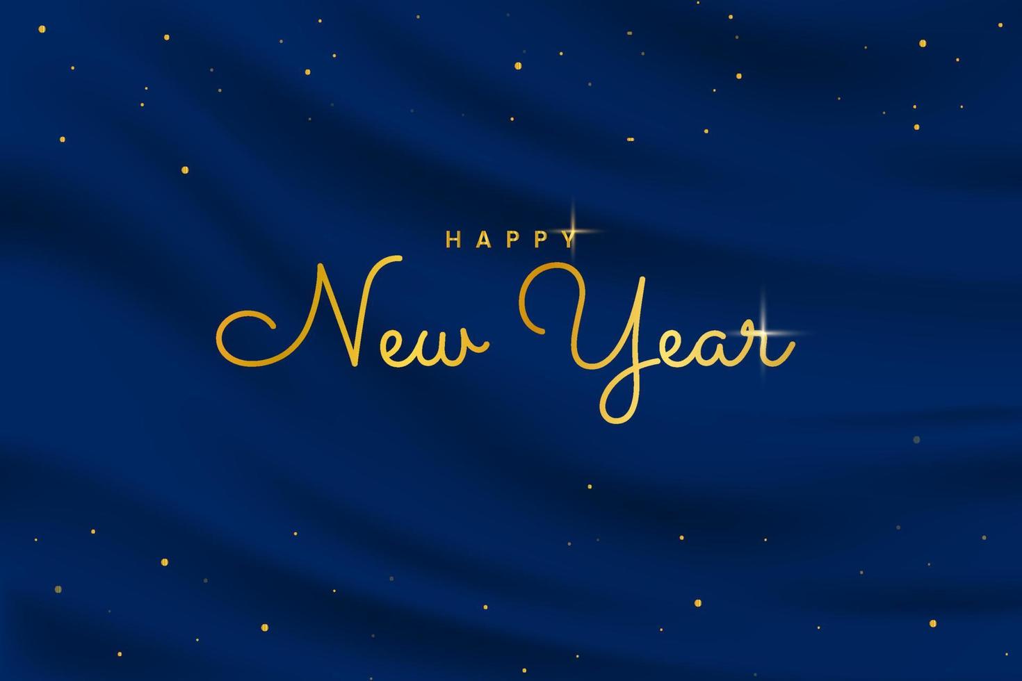 Happy new year background banner with gold text and glitters in navy colour vector