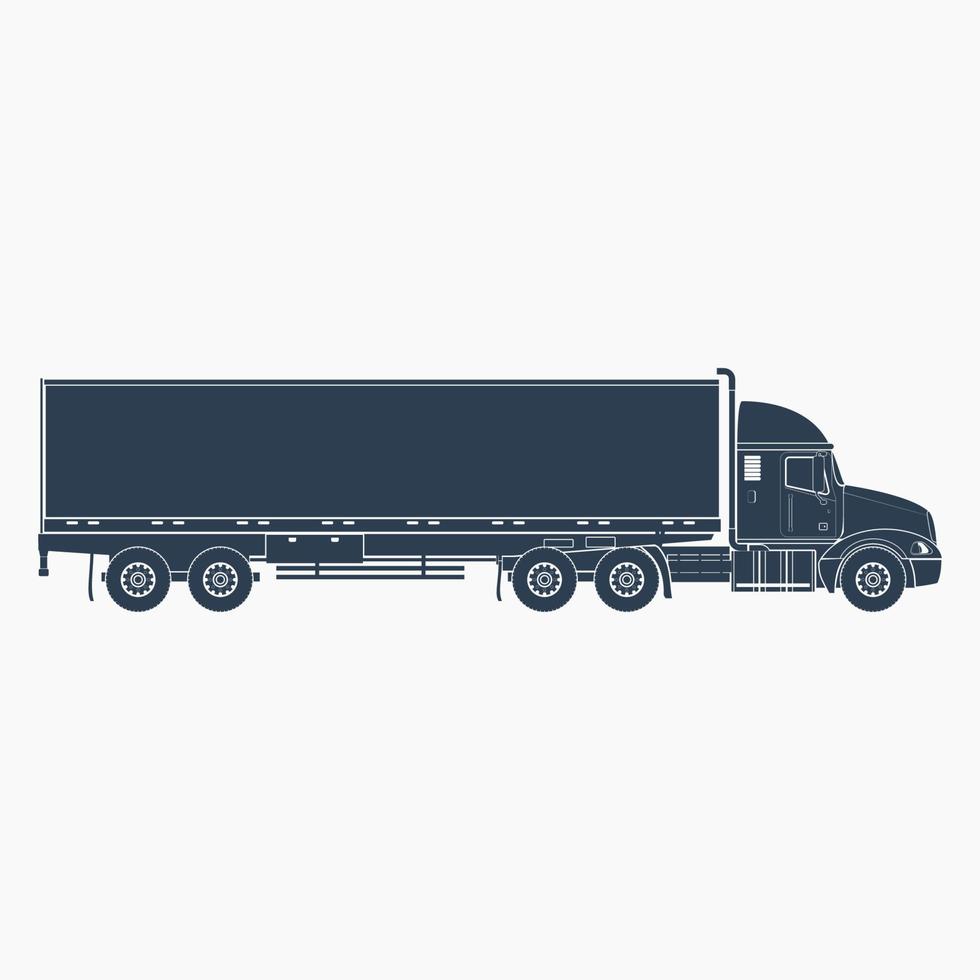 Editable Flat Monochrome Style Side View Trailer Truck Vector Illustration for Vehicle or Shipment Transportation Related Design