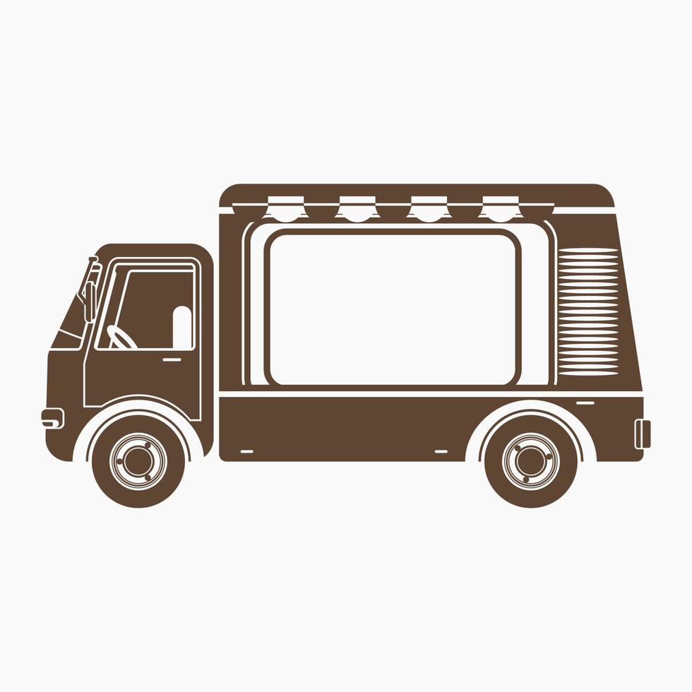ilustración de vector de camión de comida móvil de vista lateral de estilo monocromático aislado editable para elemento de arte de vehículo o diseño relacionado con negocios de comida y bebida