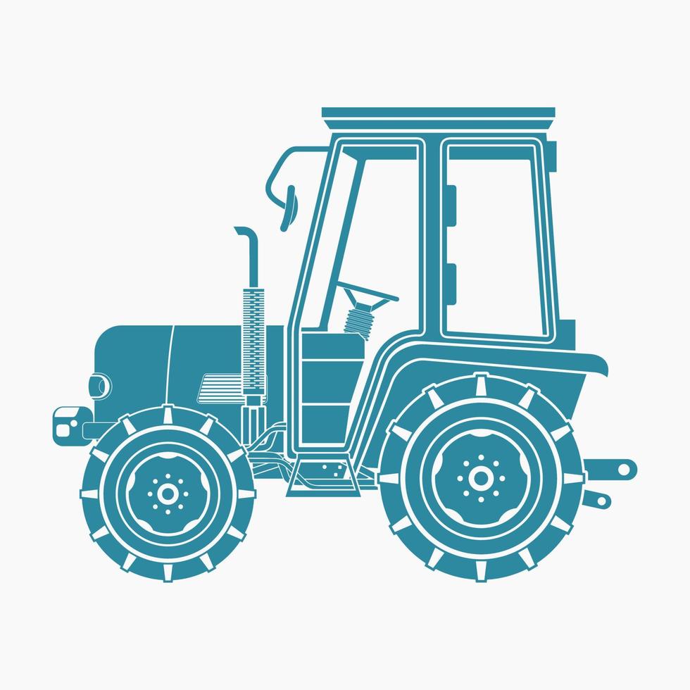 ilustración de vector de tractor de granja de estilo monocromático plano de vista lateral aislada editable para elemento de arte de vehículo o diseño relacionado con la agricultura