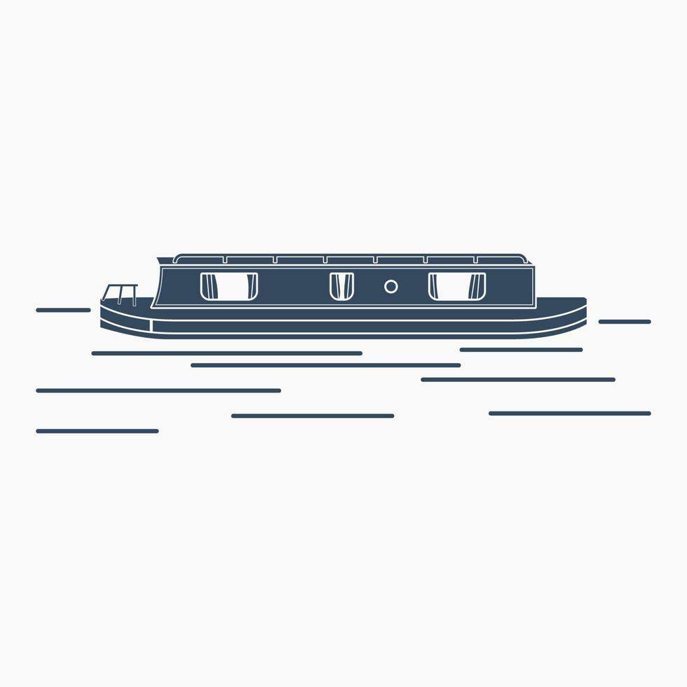 ilustración de vector de barco angosto de vista lateral aislada editable en estilo monocromo plano para transporte o recreación del diseño relacionado con el reino unido o europa