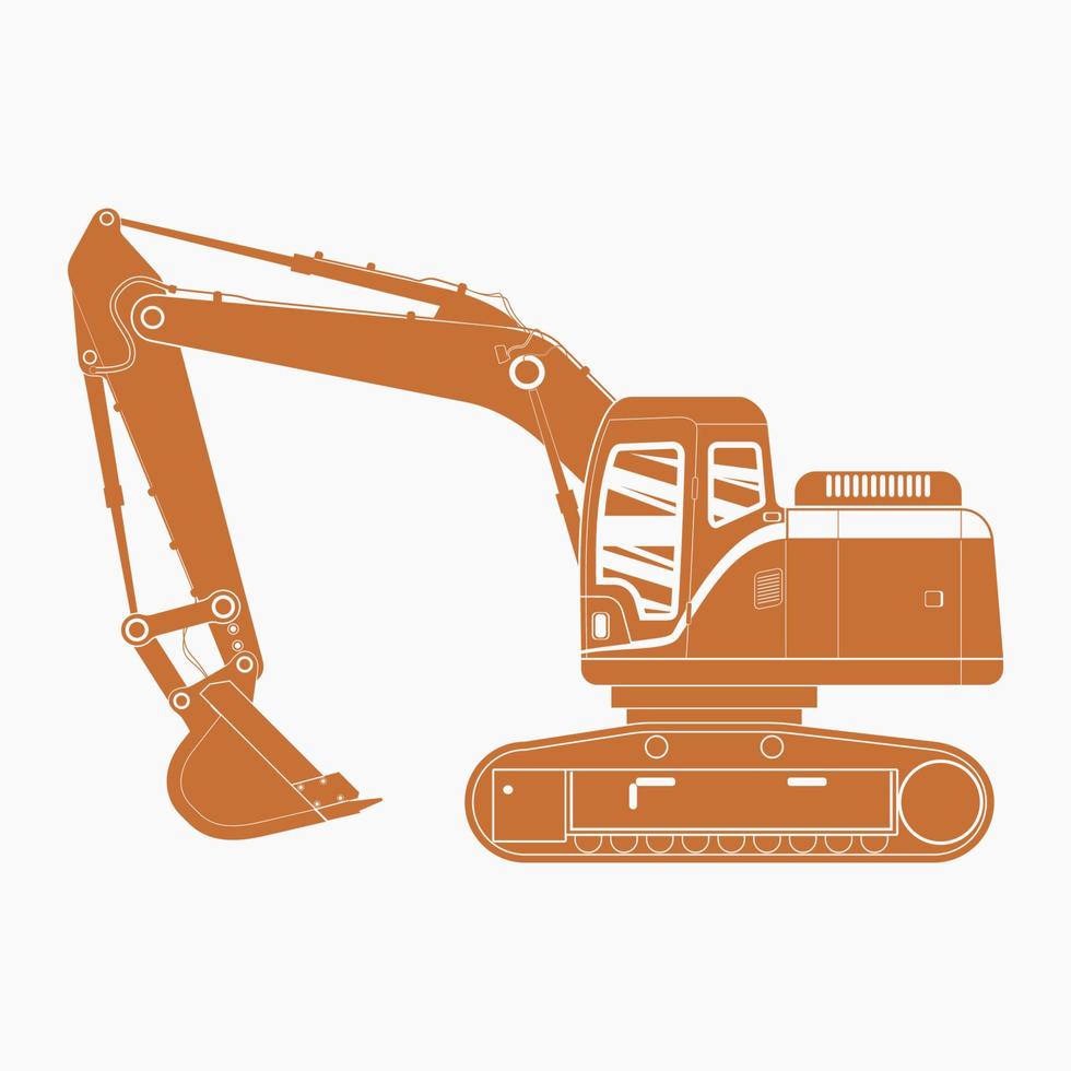 ilustración de vector de excavadora de vista lateral monocromática plana aislada editable para diseño relacionado con la industria de la construcción