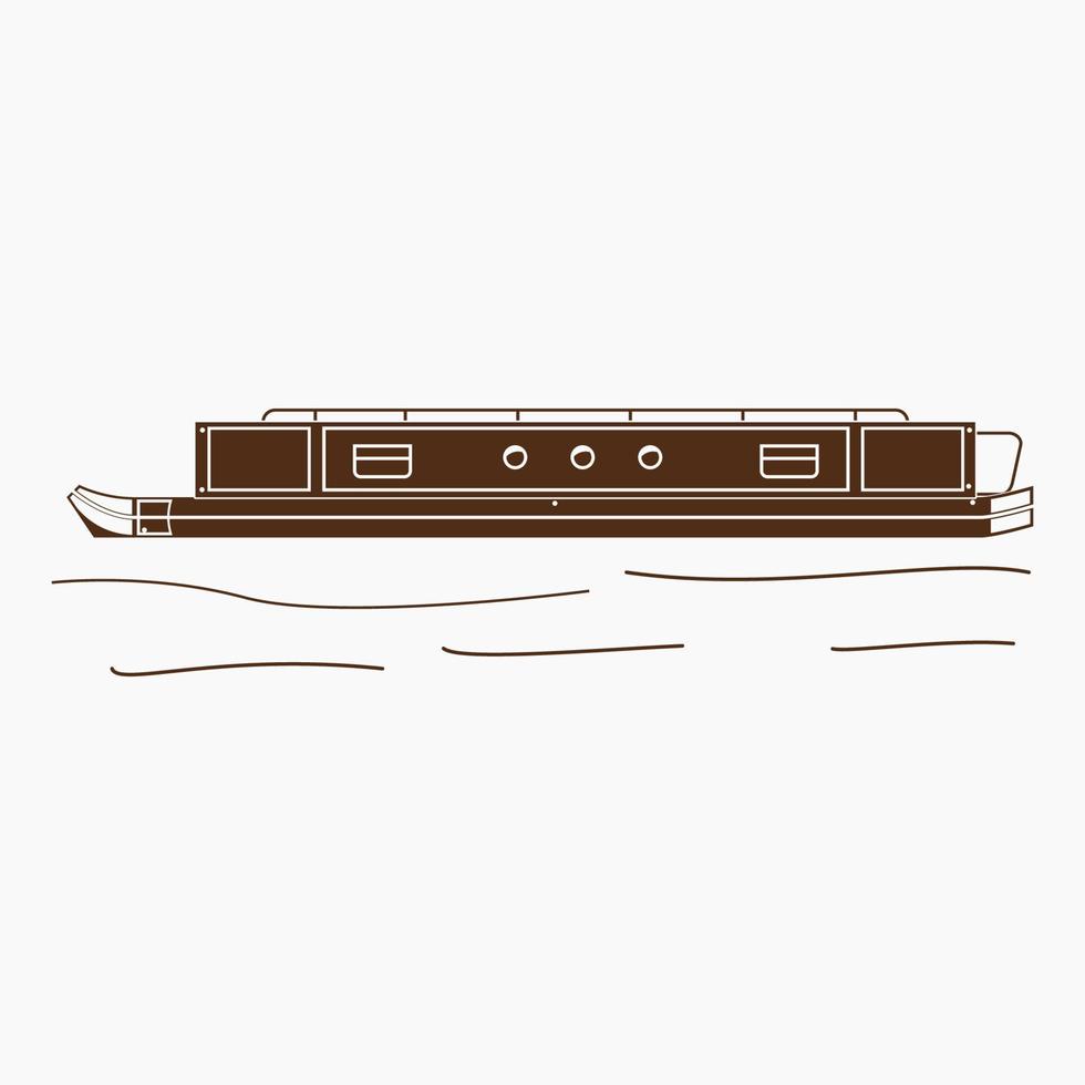 ilustración de vector de barco angosto de vista lateral de estilo monocromático aislado editable para transporte o recreación del diseño relacionado con el reino unido o europa