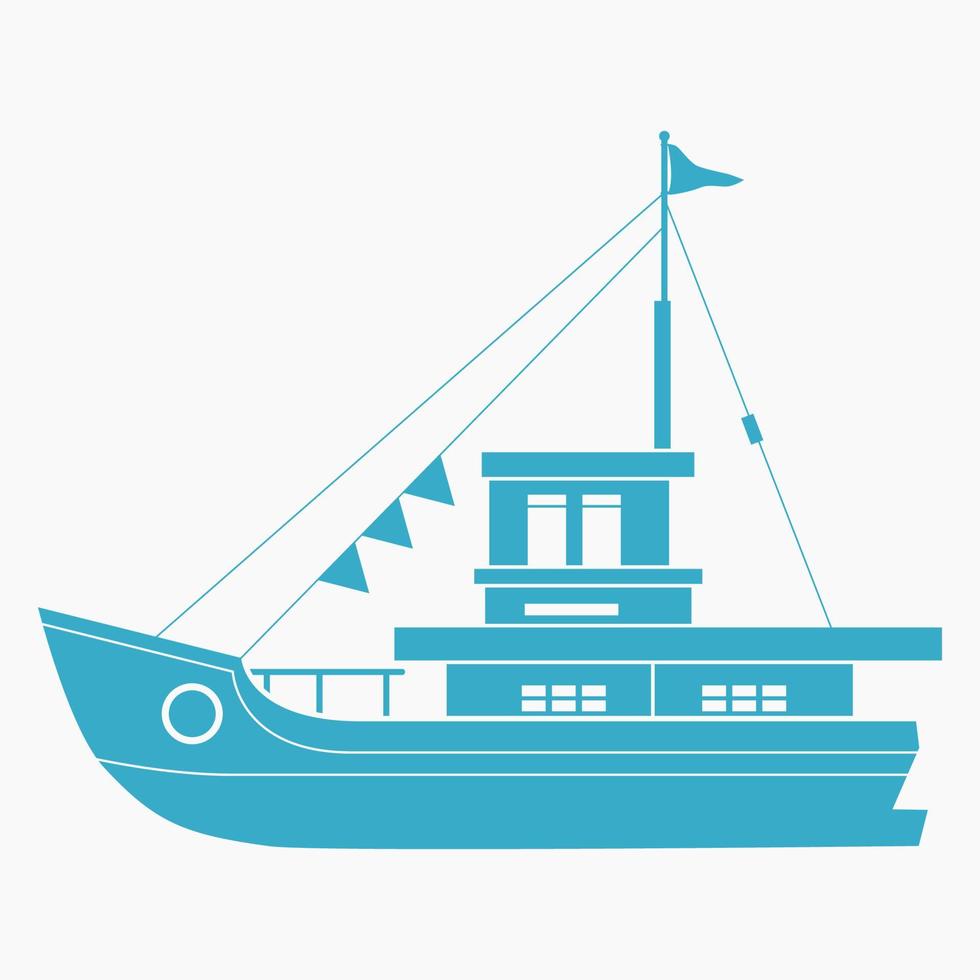 ilustración de vector de barco de vista lateral de estilo monocromático plano editable para vehículo de transporte y diseño relacionado con la educación histórica