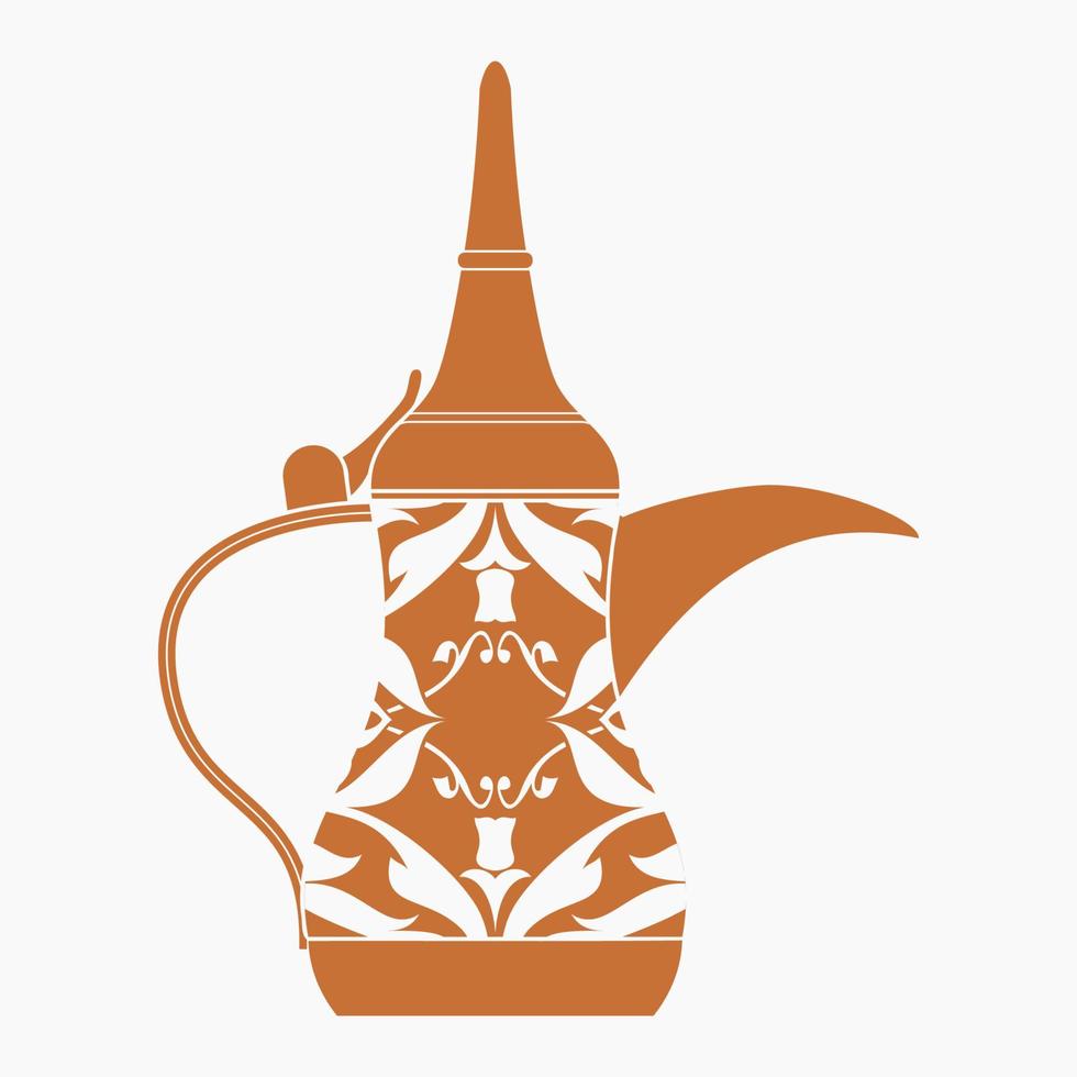 Editable Isolated Flat Monochrome Style Side View Patterned Traditional Arab Dallah Coffee Pot Vector Illustration for Cafe Related Design or Arab History and Tradition Culture