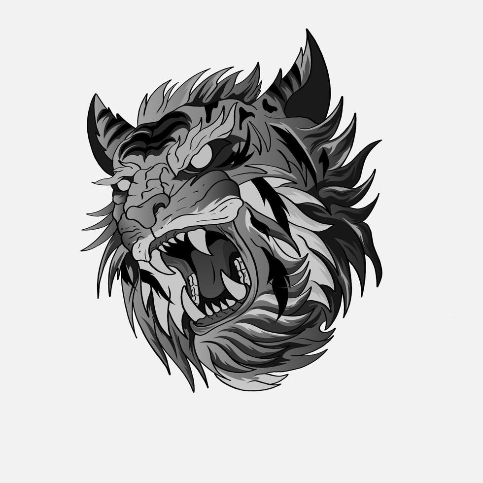 diseño de impresión de tatuaje de estilo japonés de tigre blanco y negro para camiseta. . ilustración vectorial para libros de colorear, camisetas, arte de tatuajes, diseño boho, afiches, textiles. ilustración vectorial aislada vector