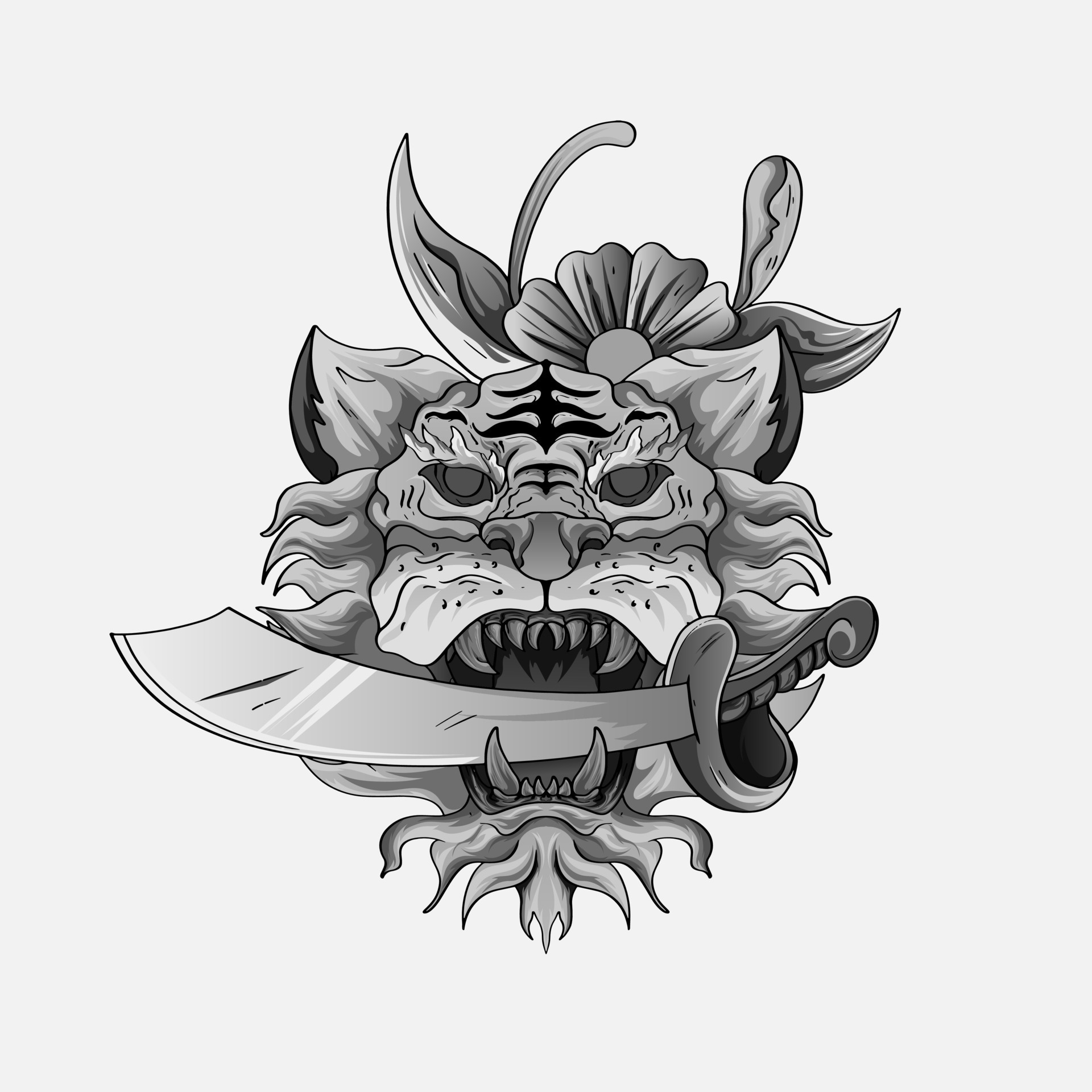 Black and white tiger japan style tattoo print design for tshirt