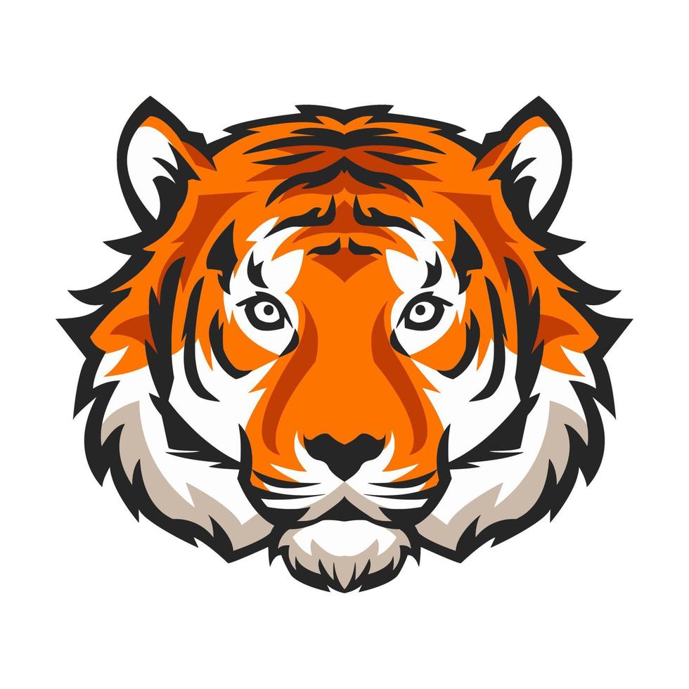 tiger face logo staring ahead. white background. suitable for esport logos, t-shirt designs, stickers, prints, etc. flat vector illustration