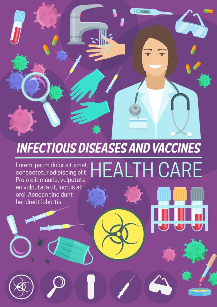 banner de medicina y vacunas para enfermedades infecciosas vector